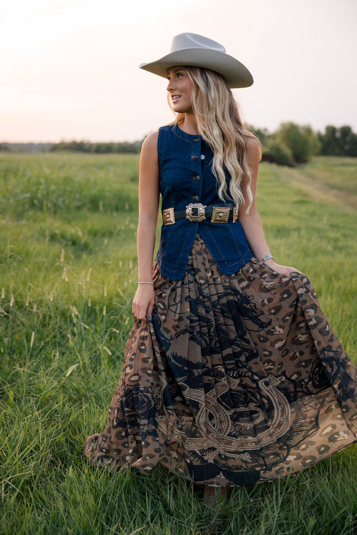 Leopard &amp; Horseshoe Maxi Skirt