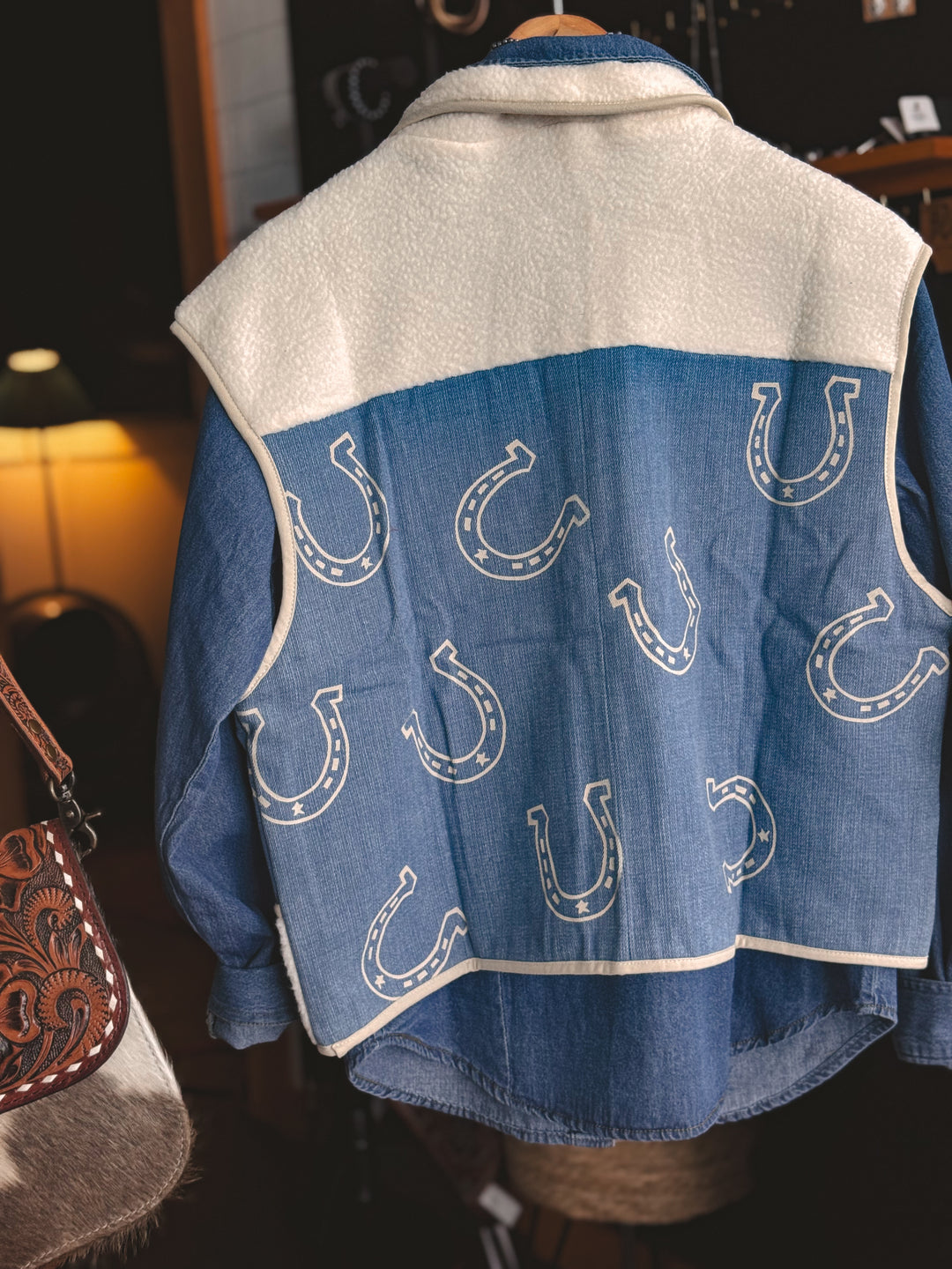 Western Horseshoe Denim Sherpa Vest