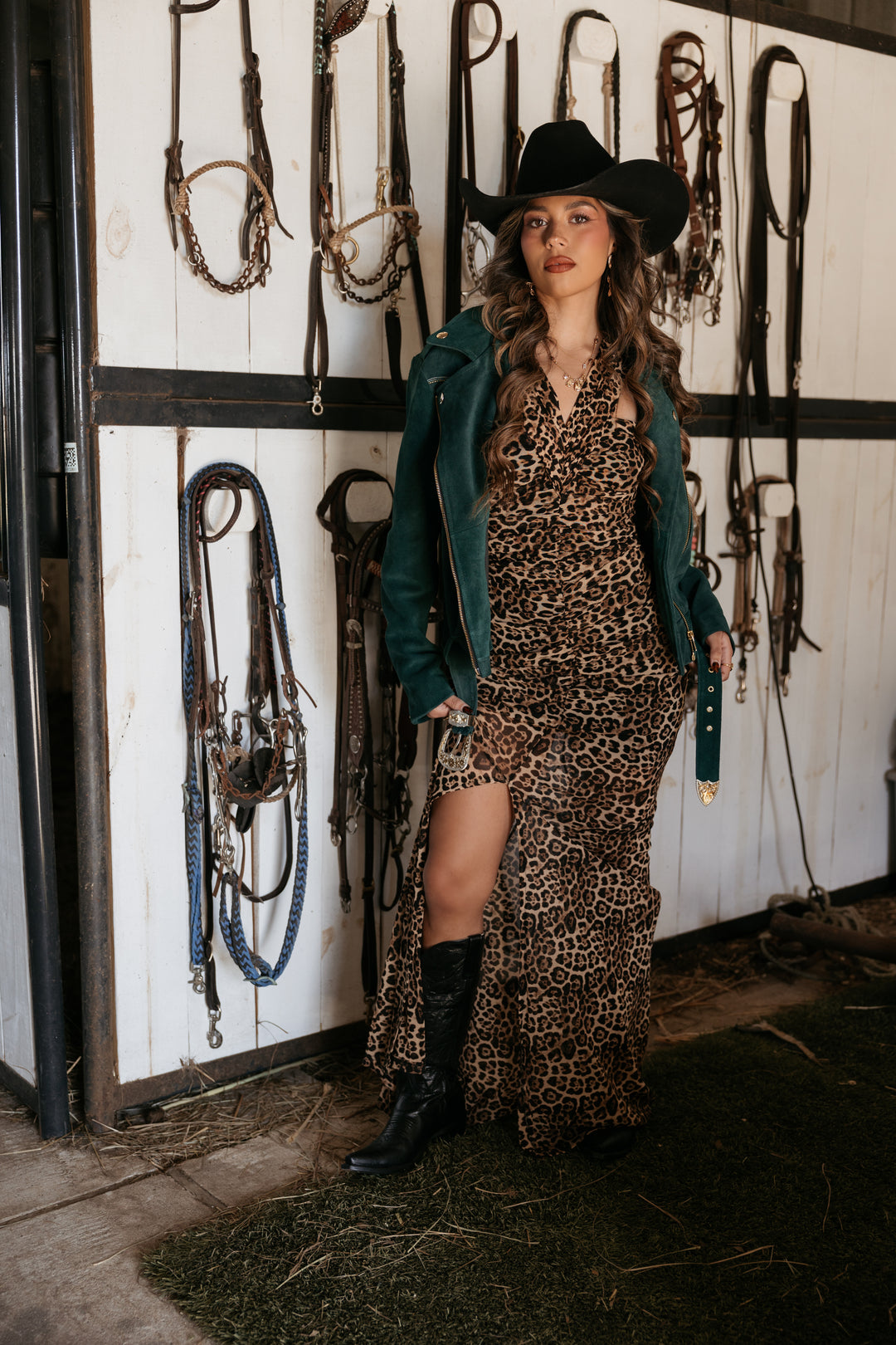 Ruched Leopard Mesh Dress