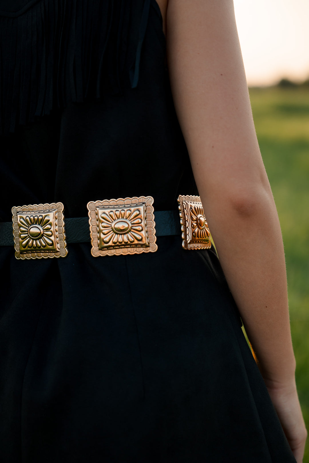 Black Rectangle Concho Link Belt