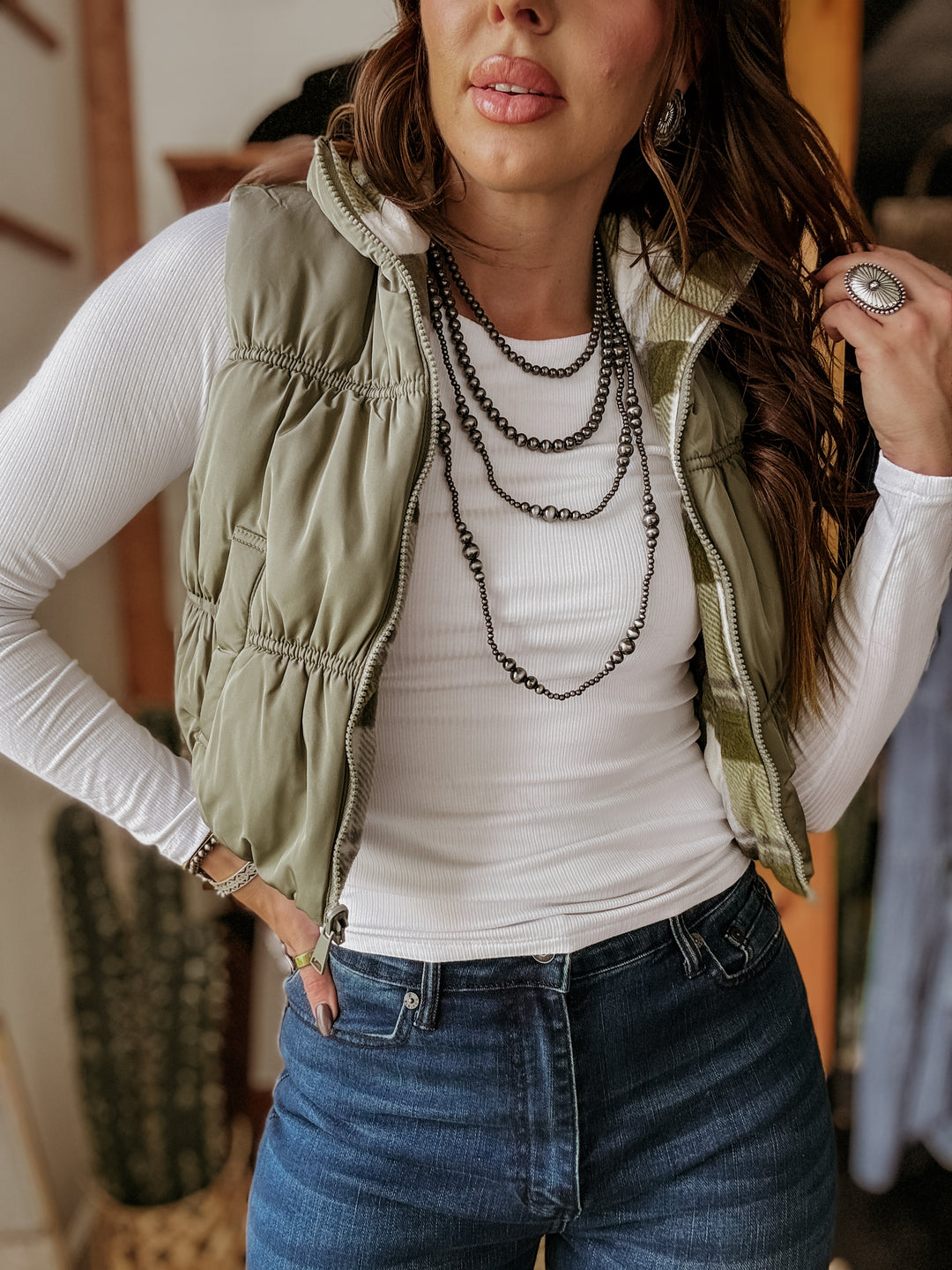 Olive Reversible Puffer Vest