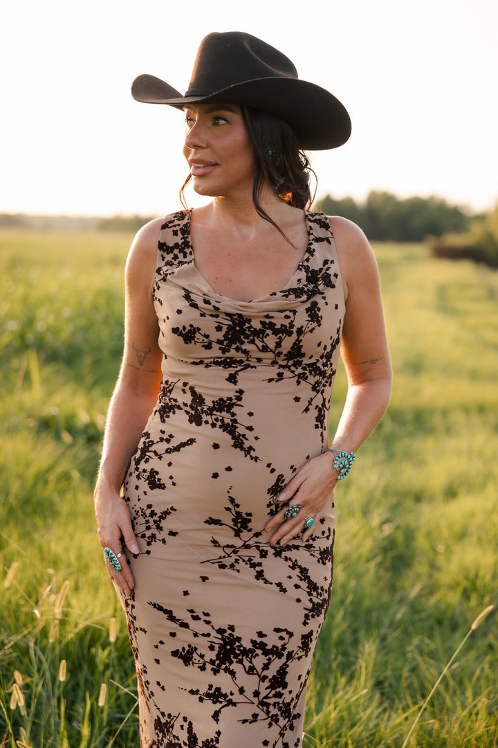 Canyon Bloom Cowl Neck Maxi Dress Pre Order 8/20