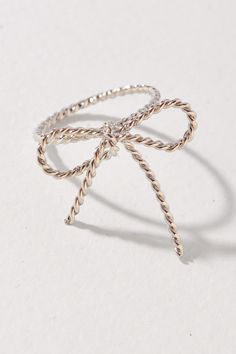 Dainty Rope Bow Ring - Silver Size 6