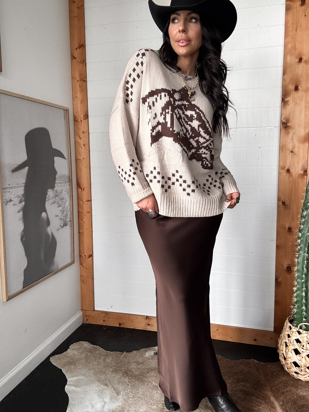 Horse Printed Knit Sweater – Taupe