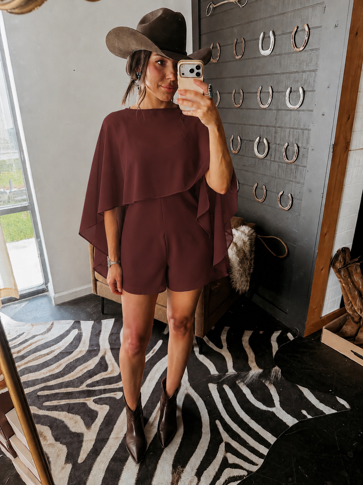 Brown Cape Chiffon Romper PRE ORDER 10/30