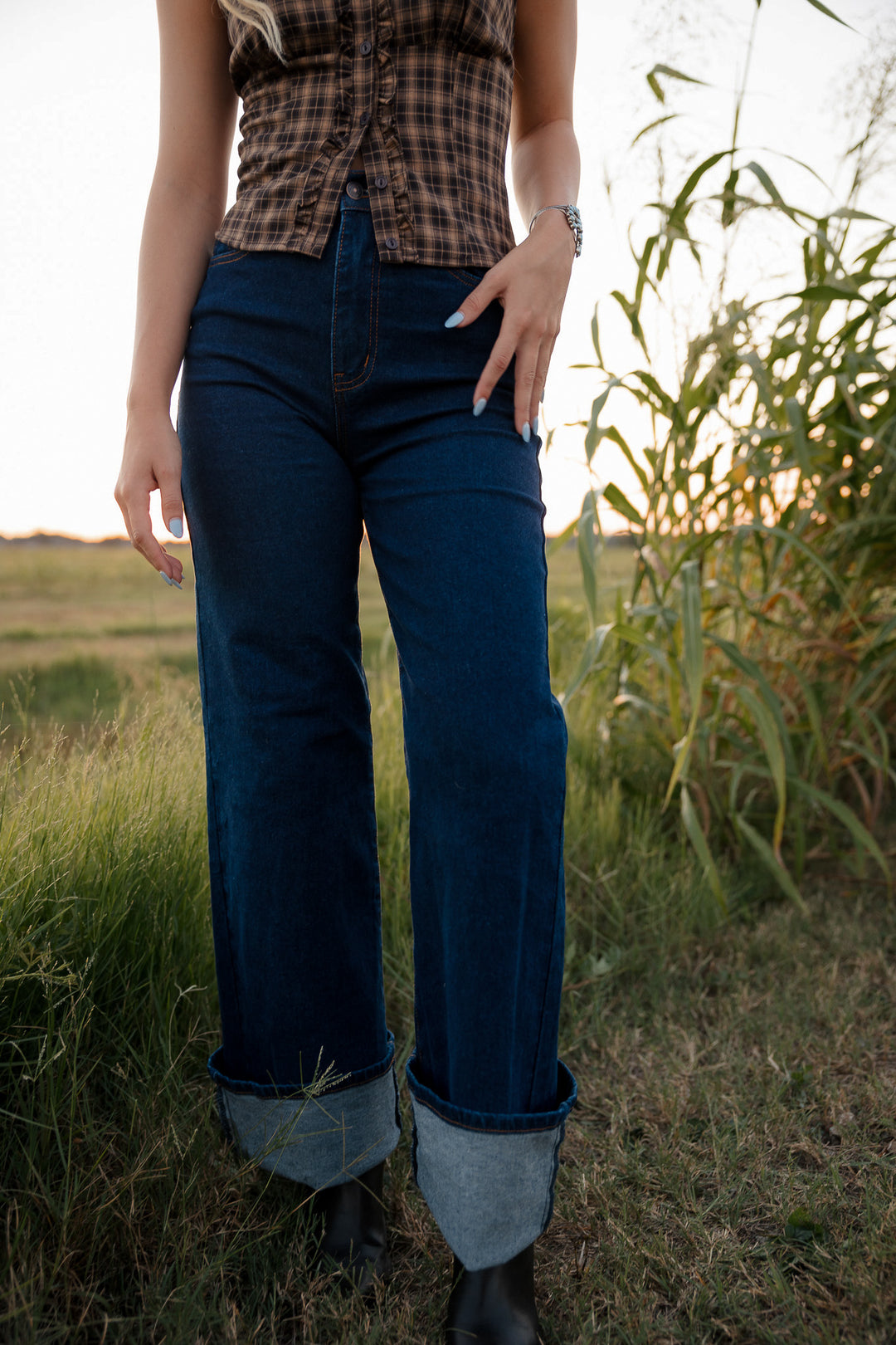 Dark Wash High Rise Wide Leg Jeans