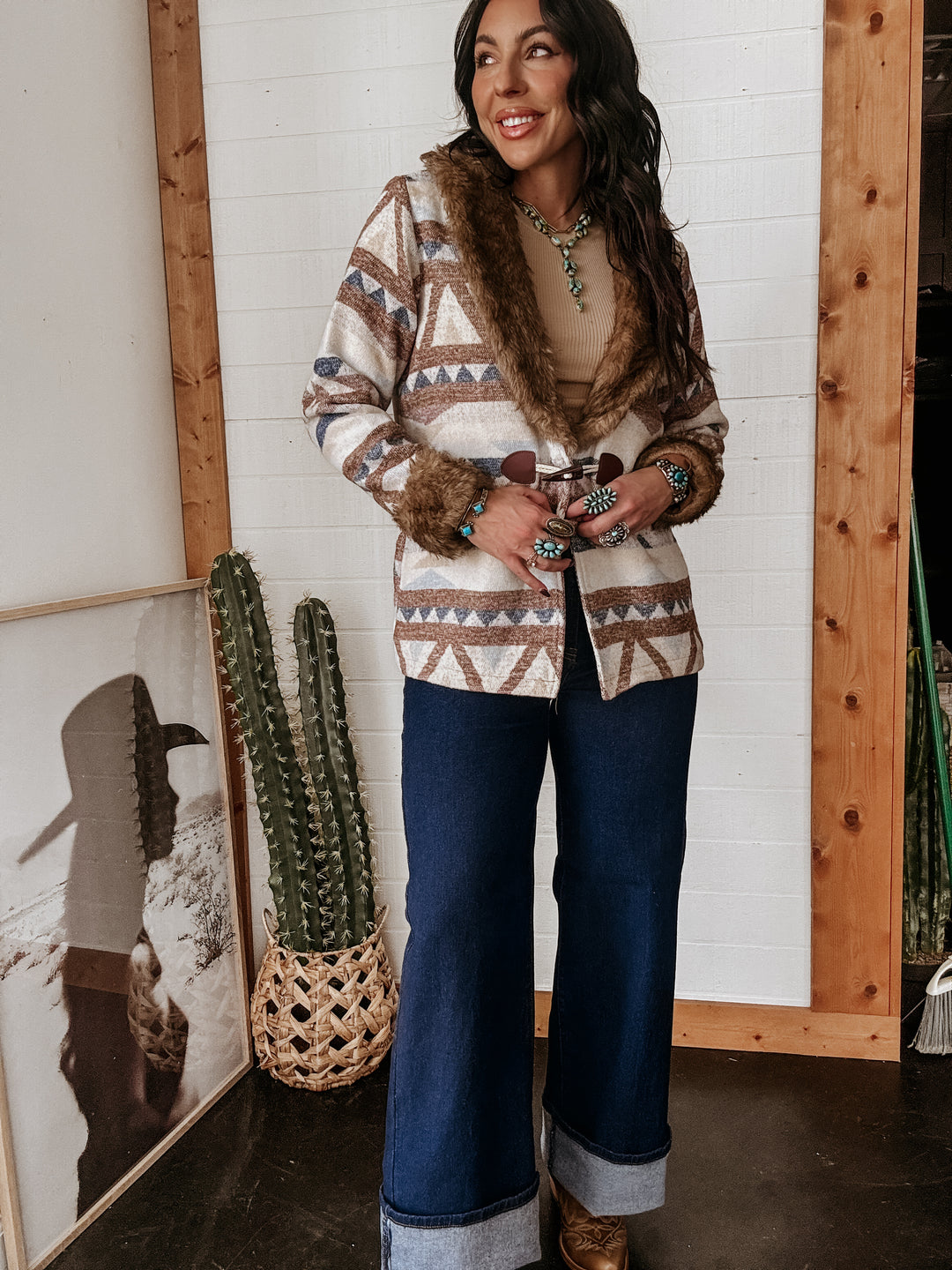 Belle of the West Aztec Fur Trim Coat