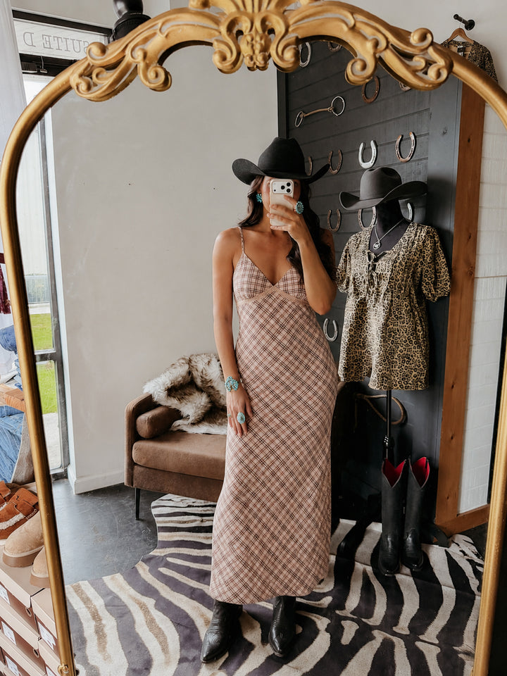 Dusty Trails Plaid Midi Dress PRE ORDER 8/15