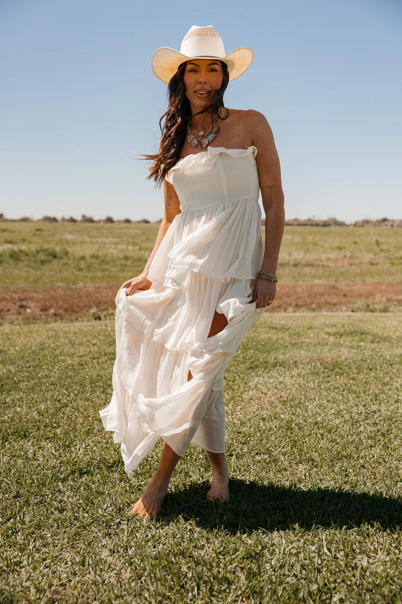 Ivory Strapless Tiered Maxi Dress S Ivory Strapless Tiered Maxi Dress S