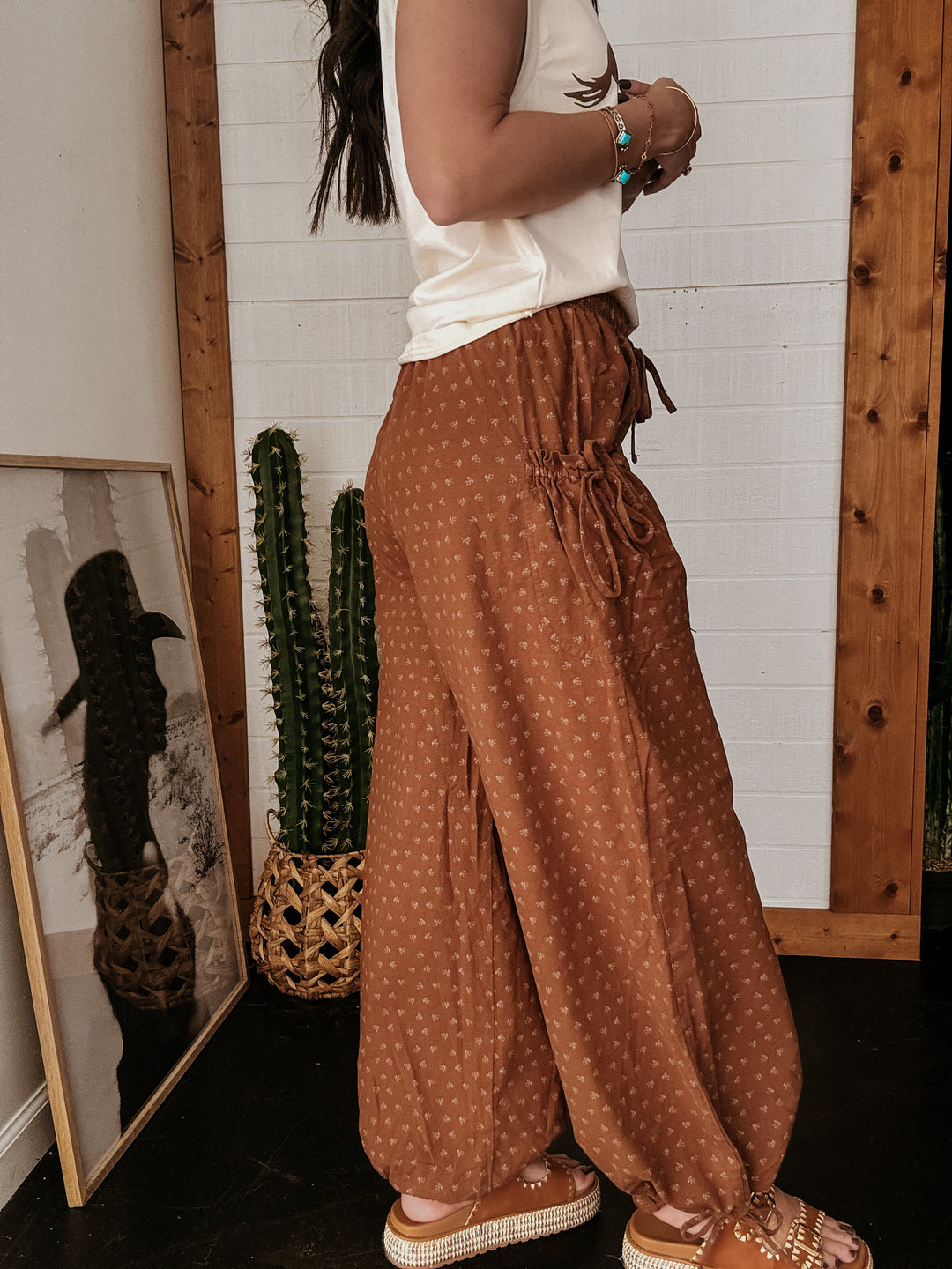 Mineral Washed Wide Leg Drawstring Pants