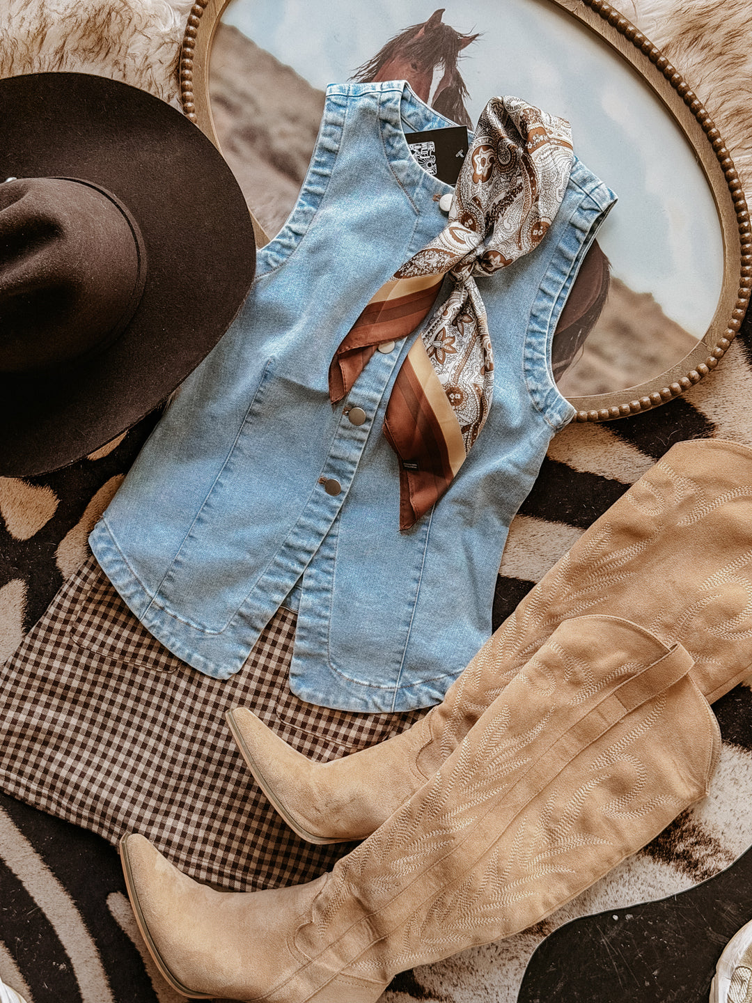 Light Wash Split Hem Button Front Denim Vest