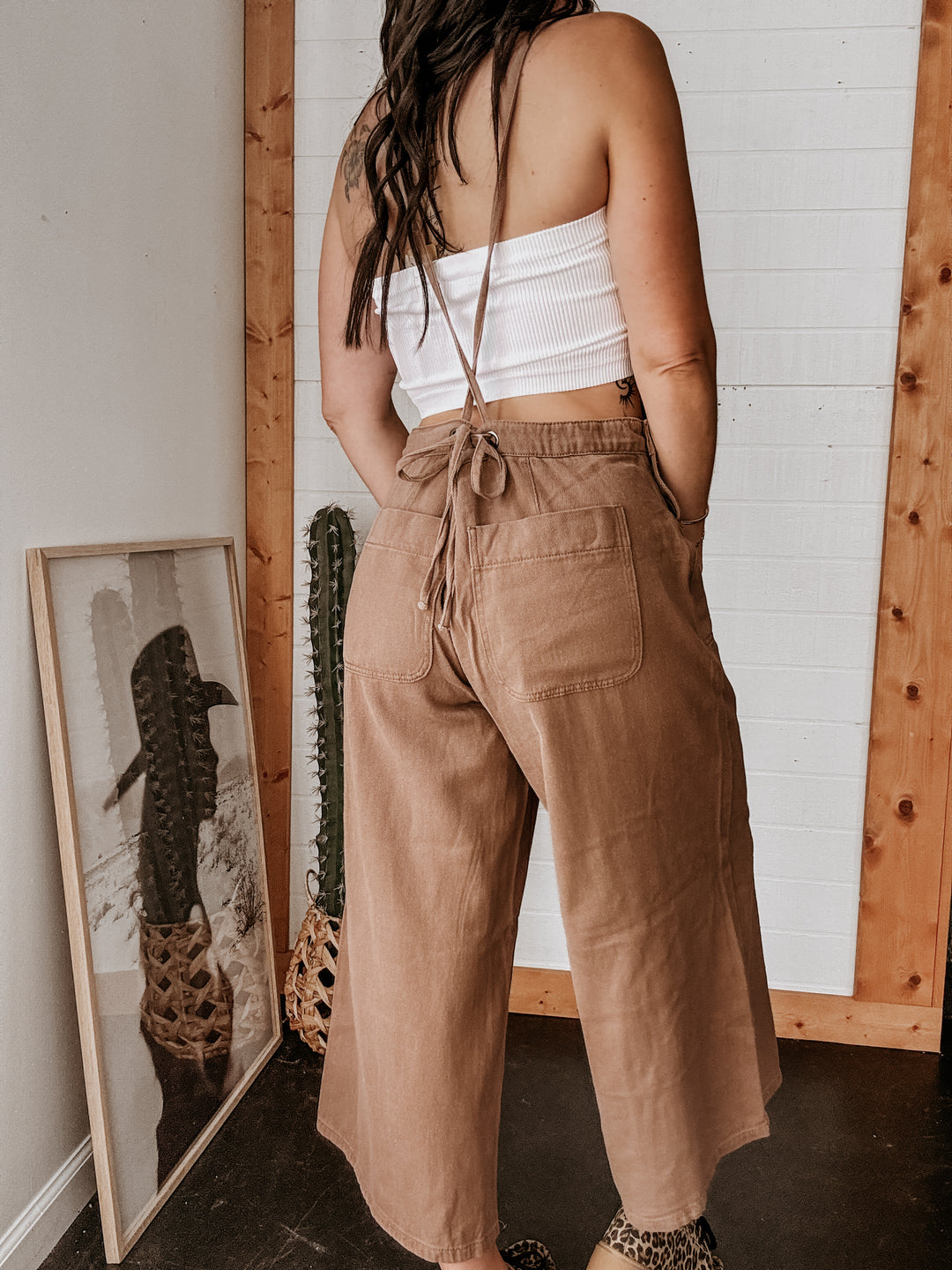Mocha Washed Twill Wide Leg Jumpsuit