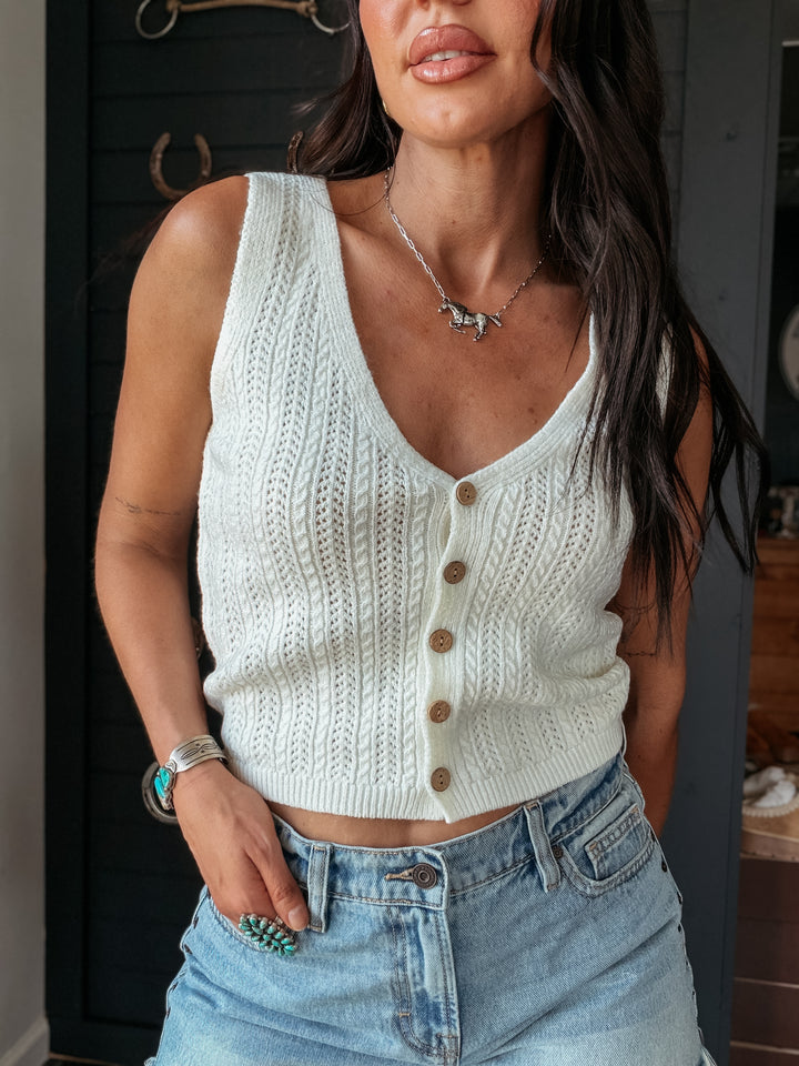 Off White Coastal Knit Button Tank