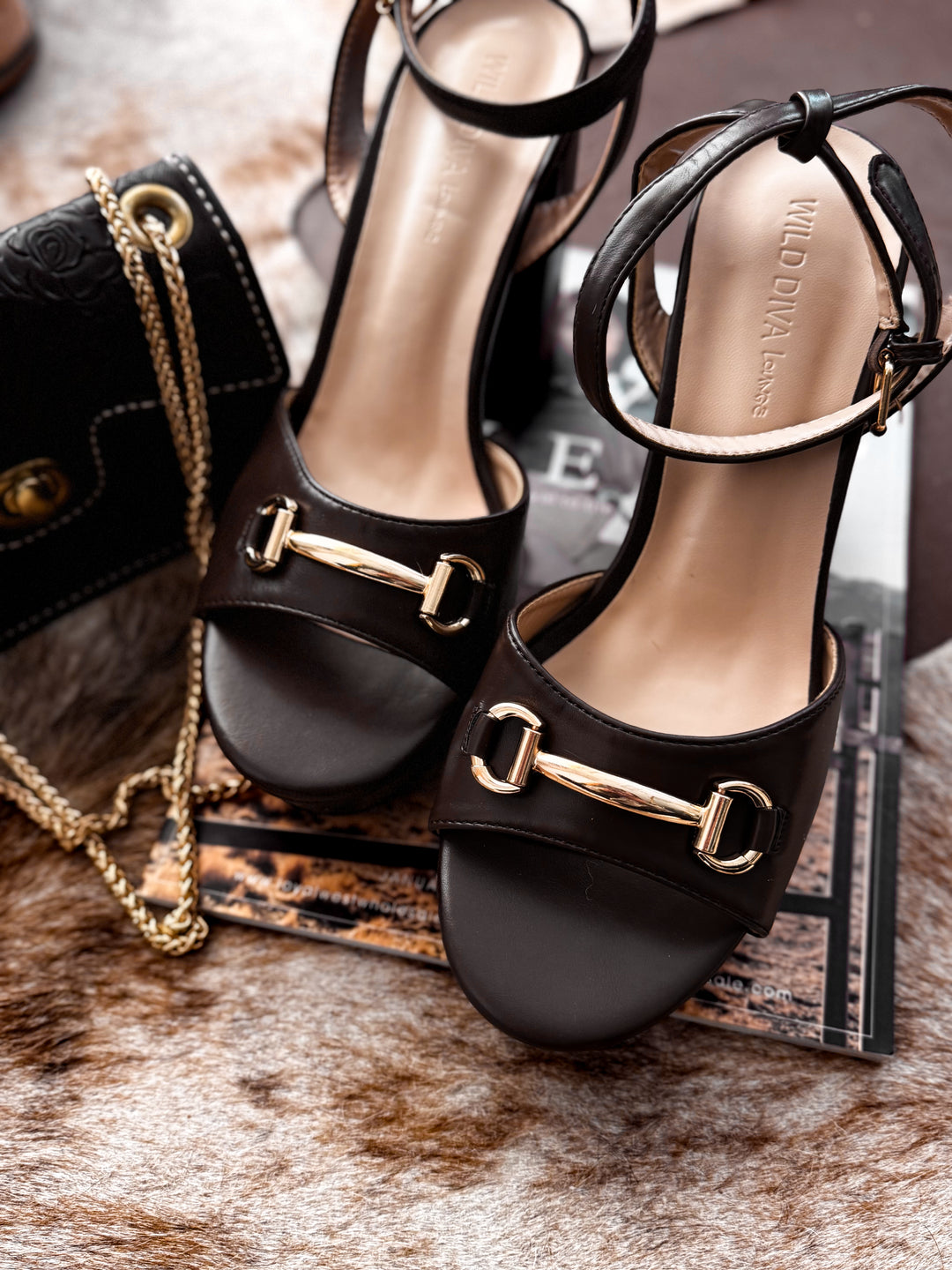 Horsebit Platform Chunky Heels - Dark Brown