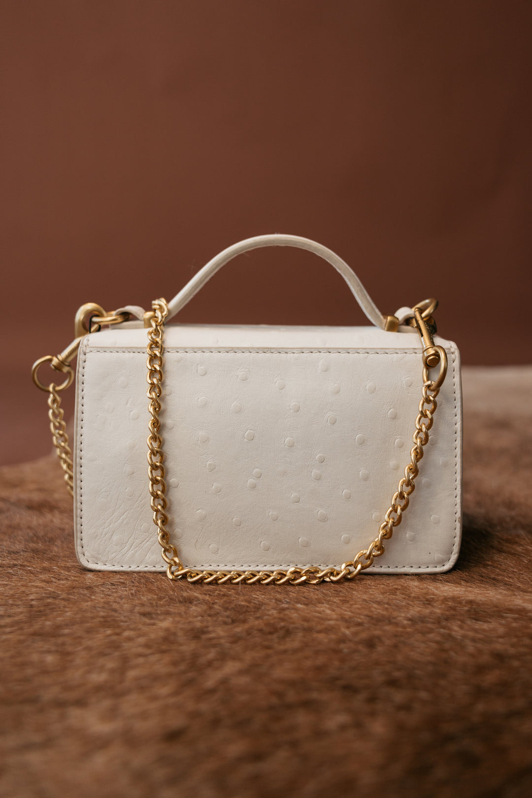White Valencia Ostrich Leather Bag