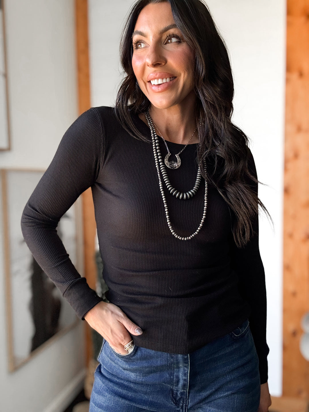 Long Sleeve Thermal Crew Neck - Black