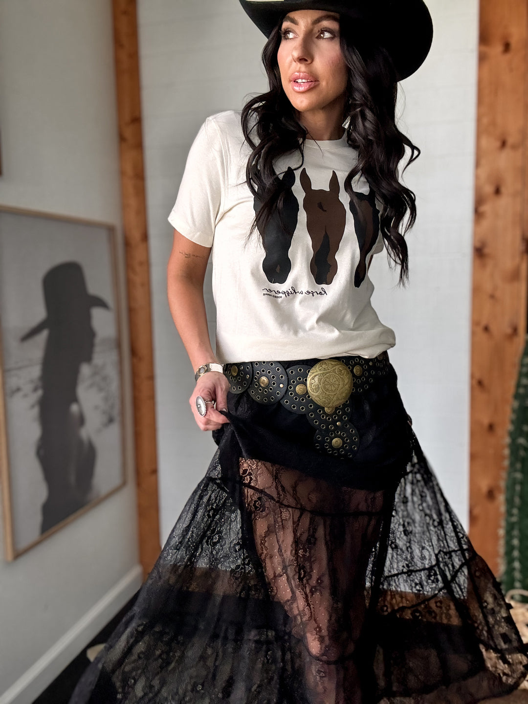 Tiered Floral Lace Maxi Skirt - Black