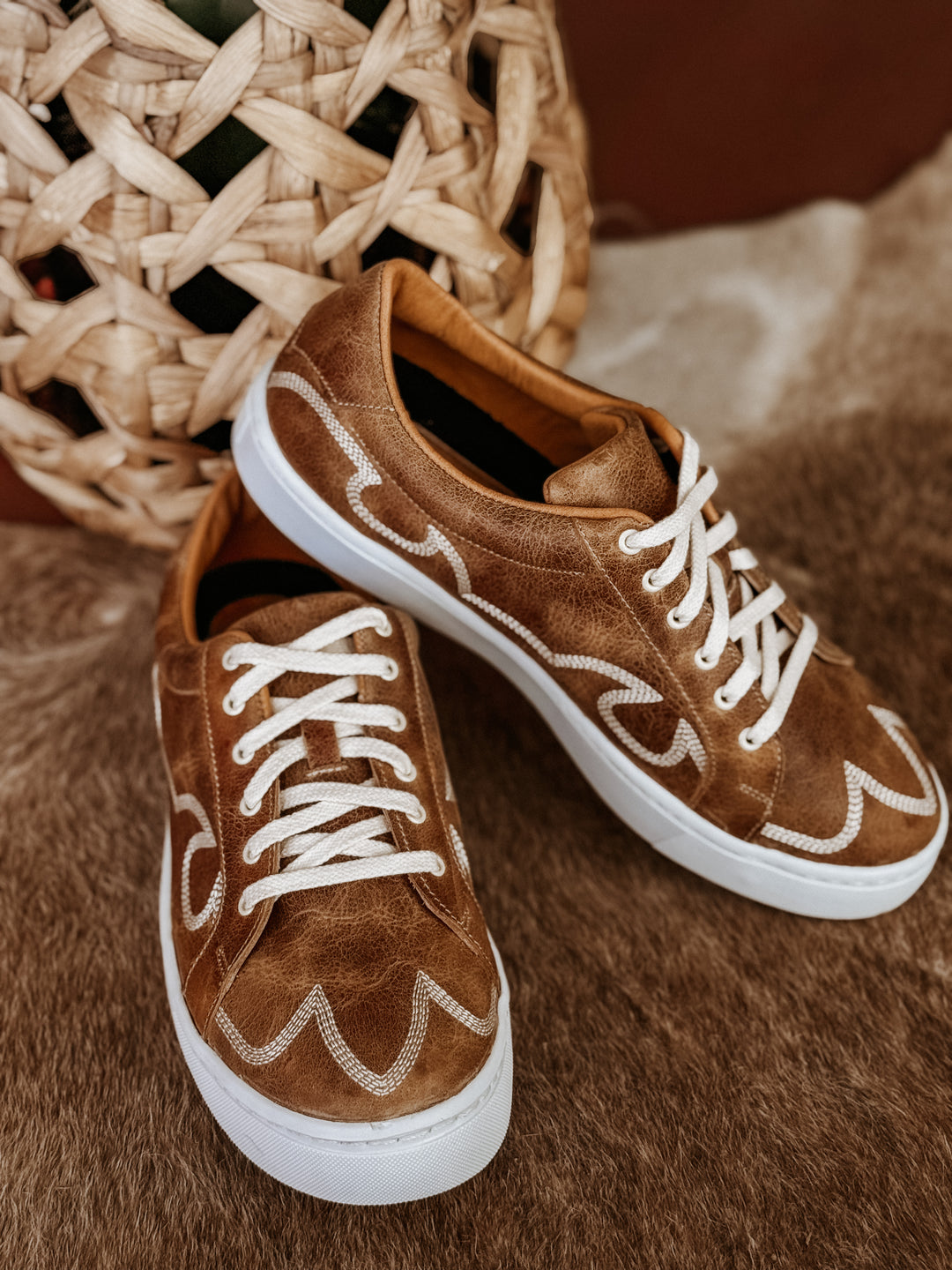 Skye Western Leather Tennis Shoes- Tan
