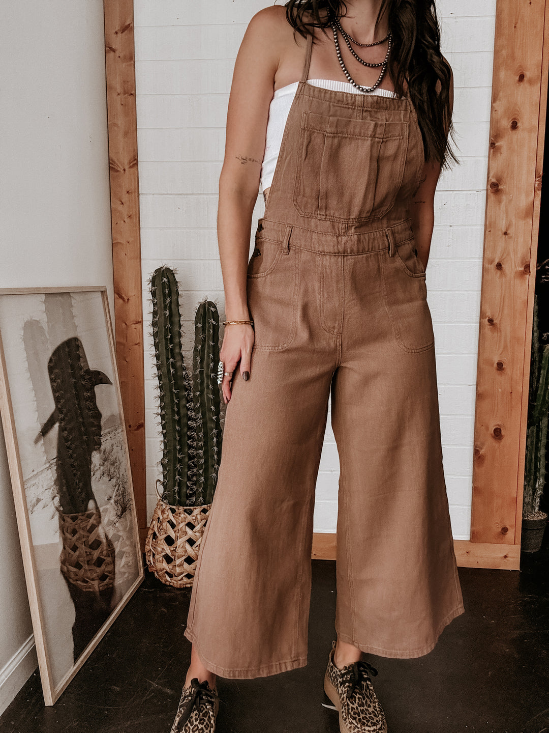 Mocha Washed Twill Wide Leg Jumpsuit