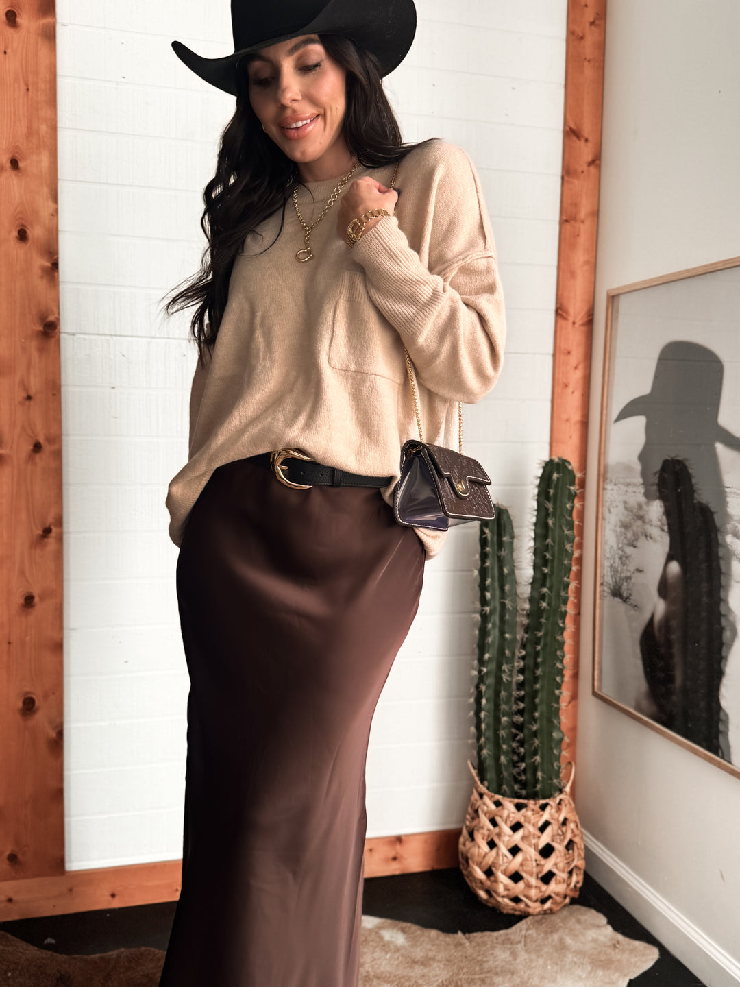Hi-low Hem Pocket Sweater - Mocha
