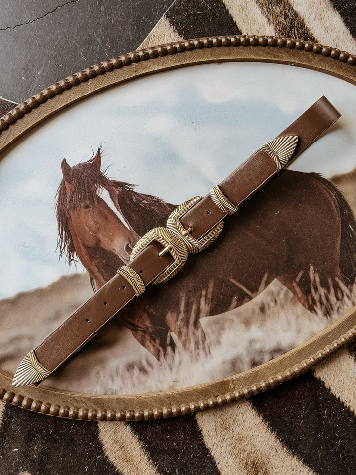 Brown Double Buckle Leather Belt