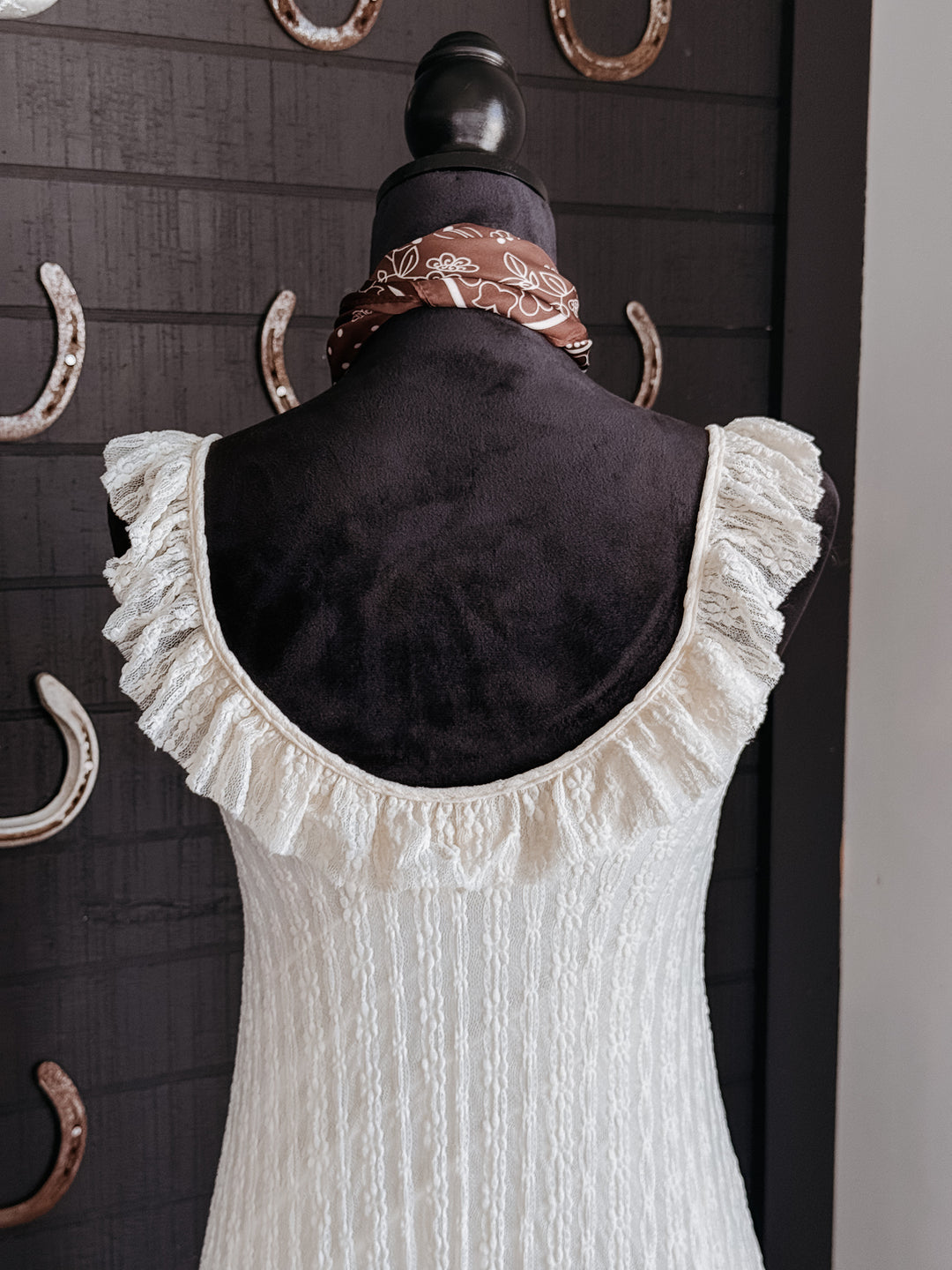 Ivory Lace Ruffle Maxi Dress