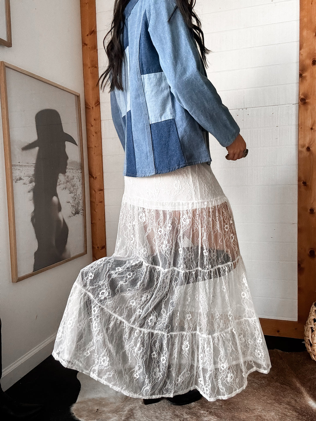 Tiered Floral Lace Maxi Skirt - White