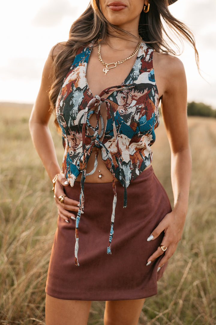 Faux Suede Mini Skirt - Burgundy