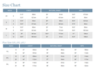 Size chart for clothing measurements including chest, natural waist, and hips.