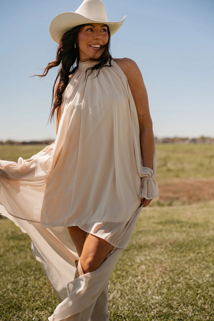 Champagne High-Low Halter Dress *PRE ORDER June 6th*