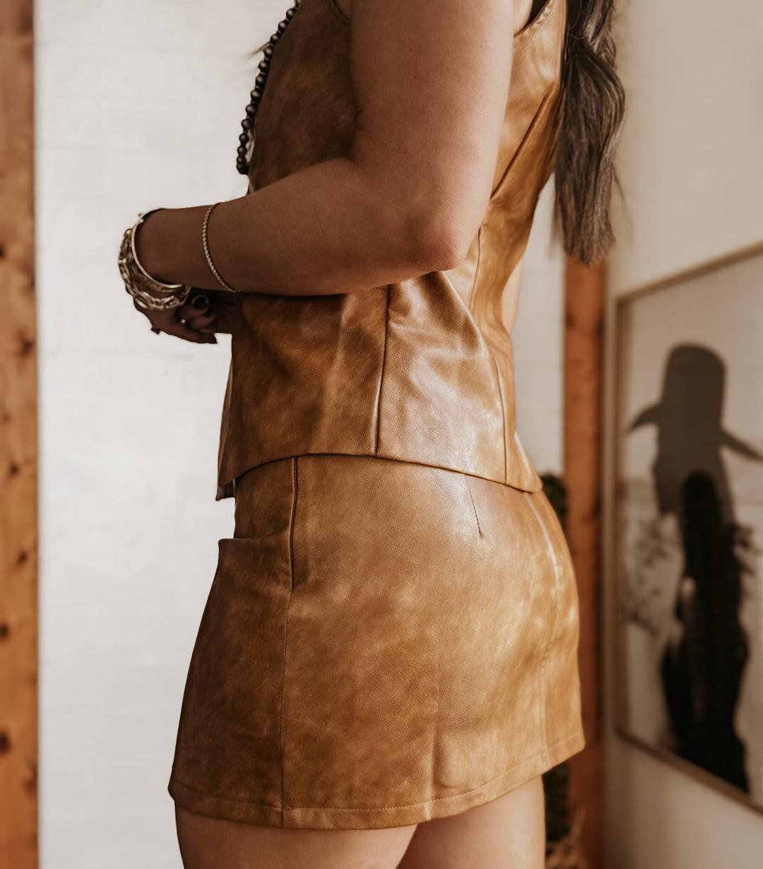 Leather Mini Skirt – Camel