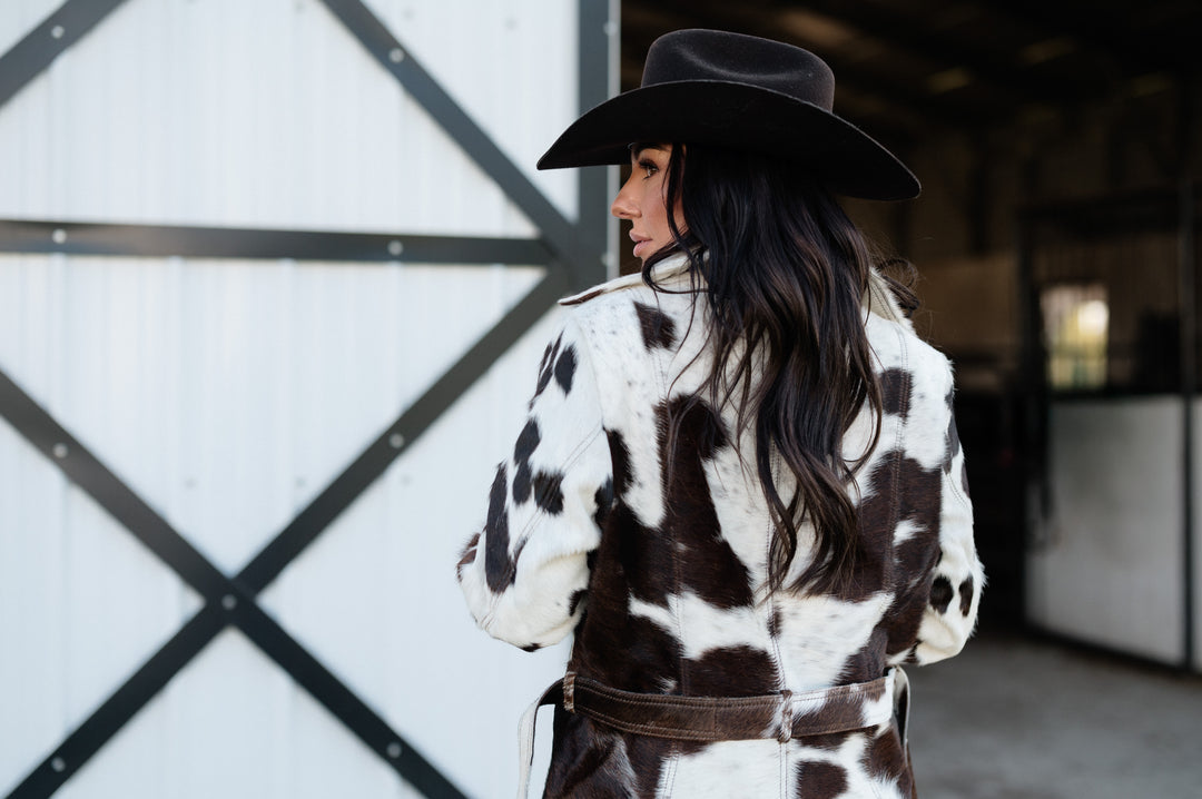 Cowhide Trench Coat - Black/Brown