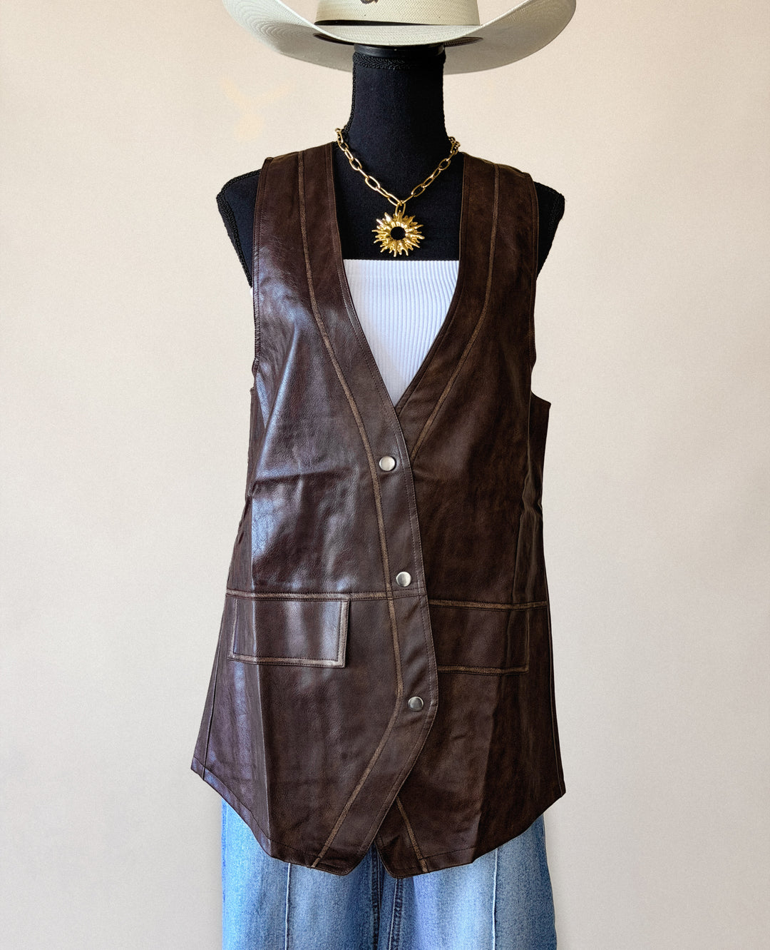 Faux Leather Snap-Front Vest