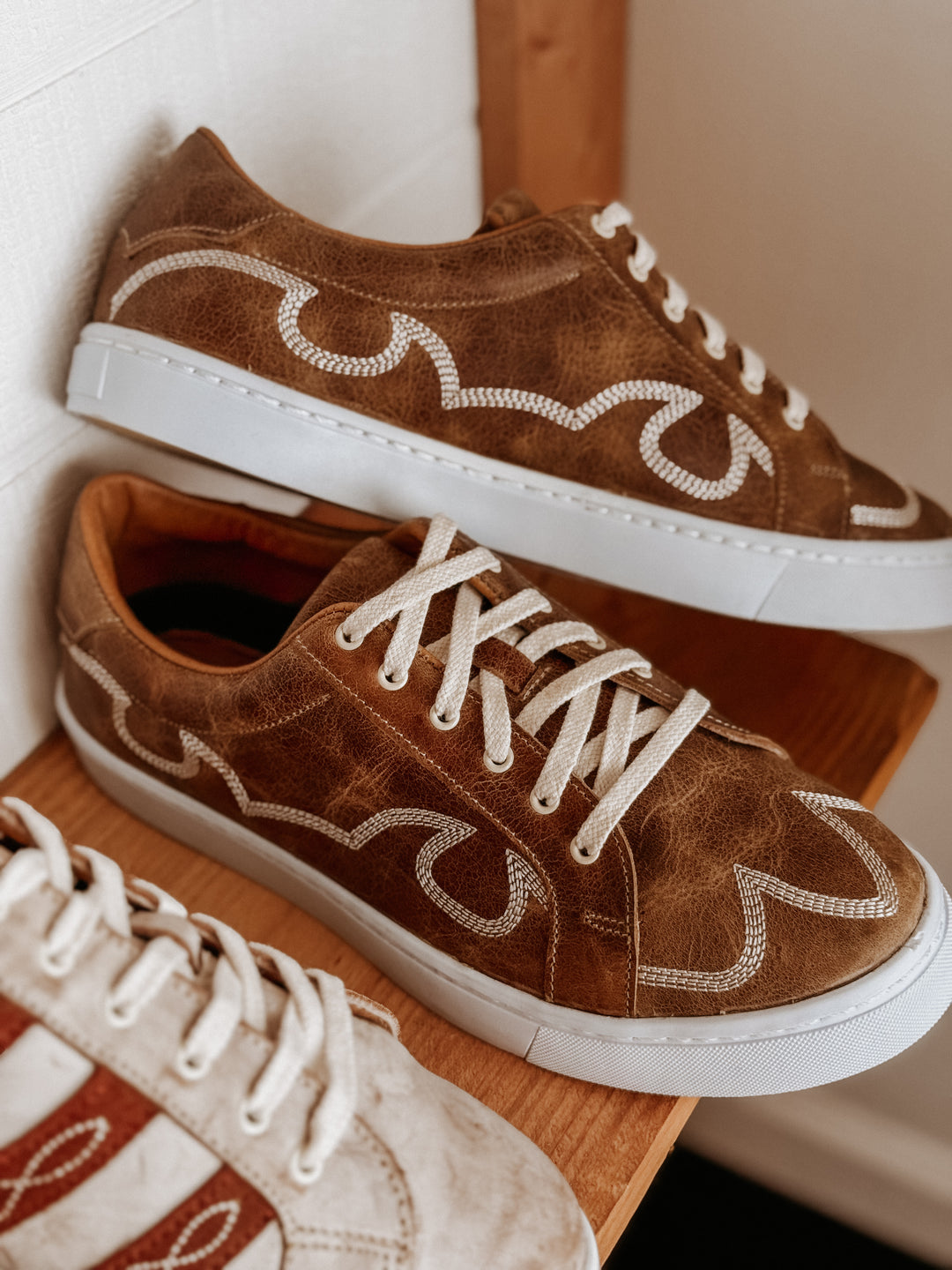 Skye Western Leather Tennis Shoes- Tan