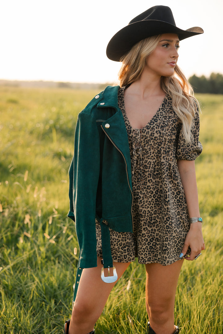 Leopard Print Denim Romper