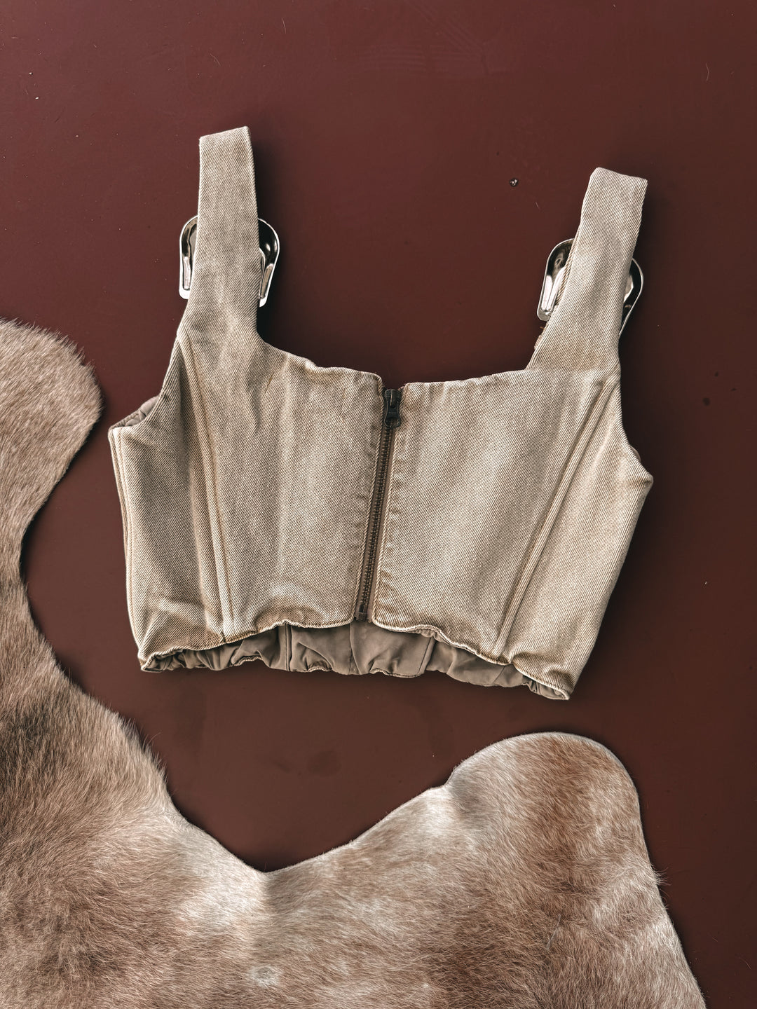 Western Buckle Strap Denim Corset Top