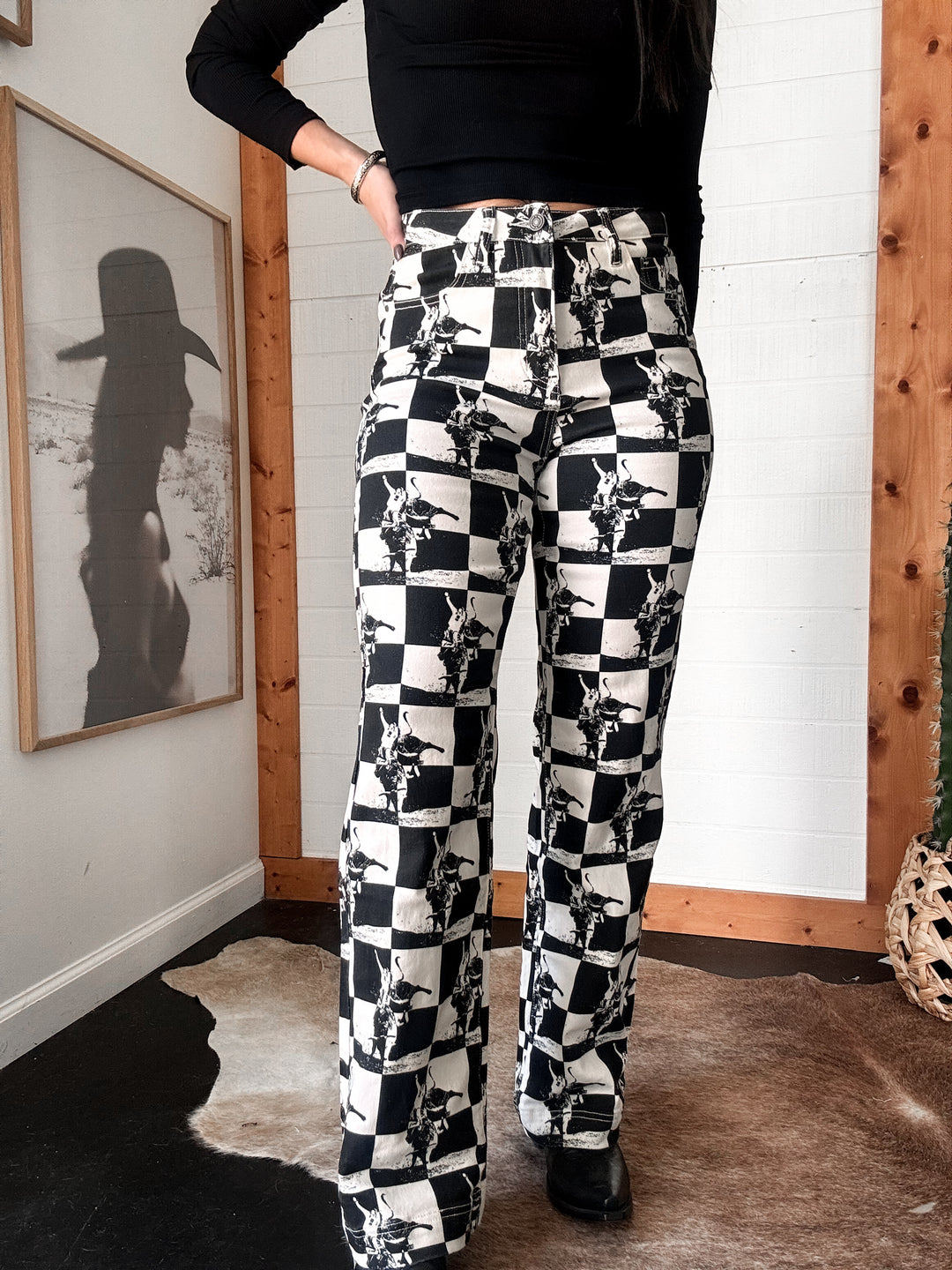 Bucking Bull Checkered Straight Leg Jeans