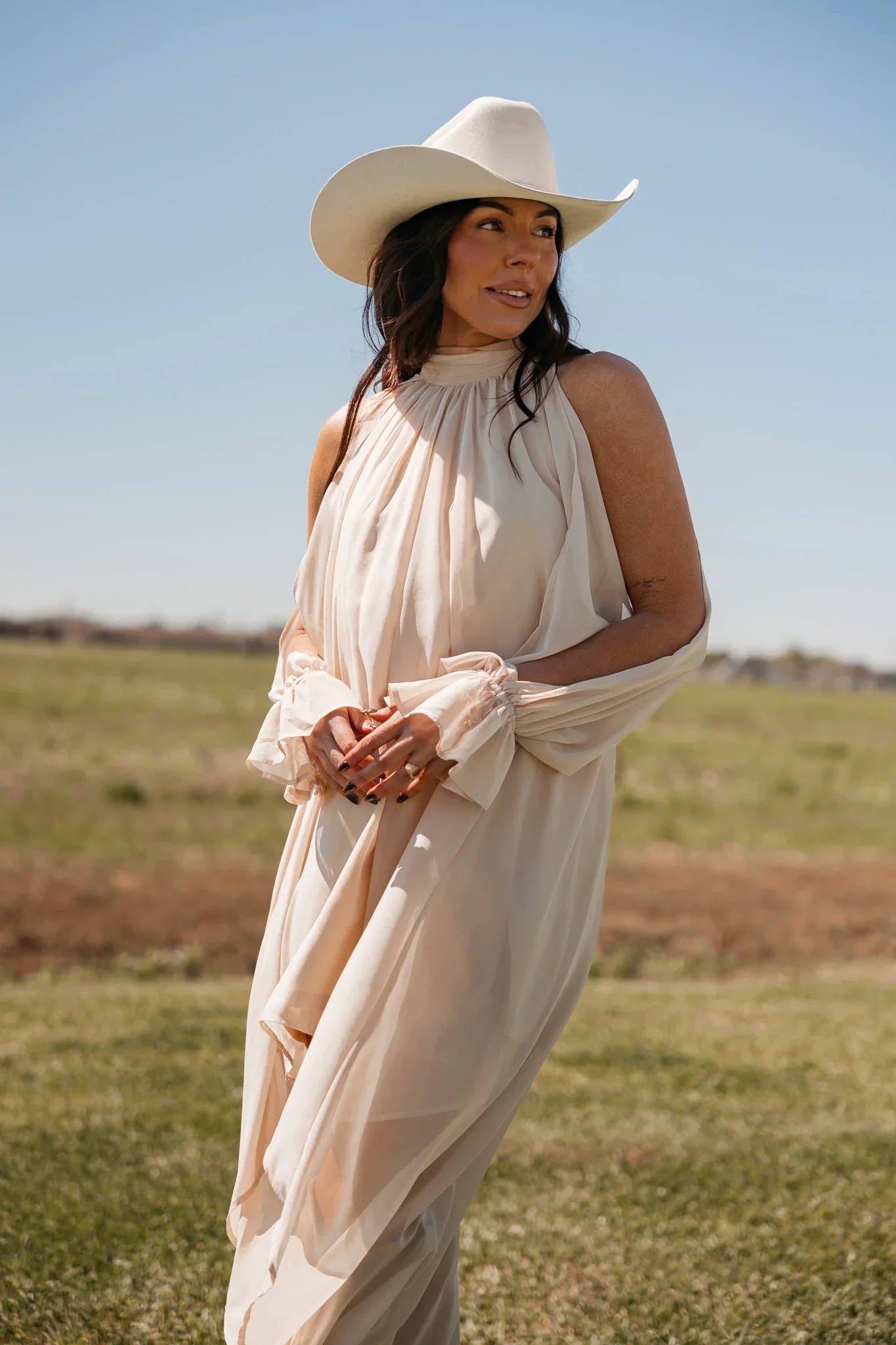 Champagne Halter Midi Dress | The Wild J L Champagne Halter Midi Dress | The Wild J L