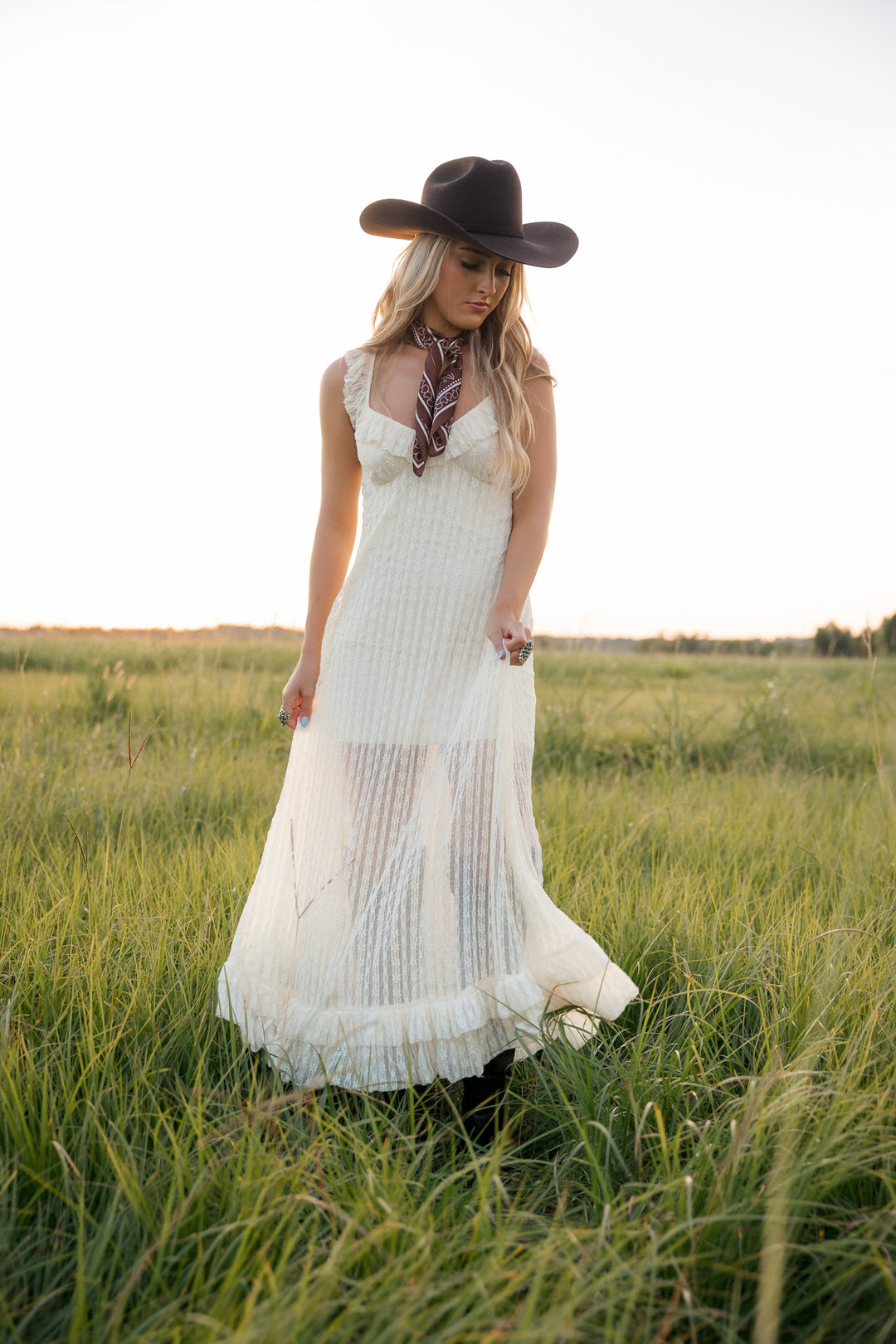 Ivory Lace Ruffle Maxi Dress