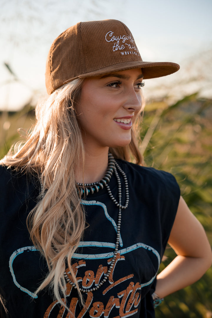 Cowgirls Run the World Trucker Hat - Camel Corduroy