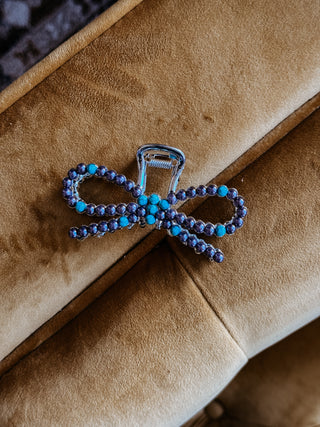 The Pearled & Turquoise Bow Clip