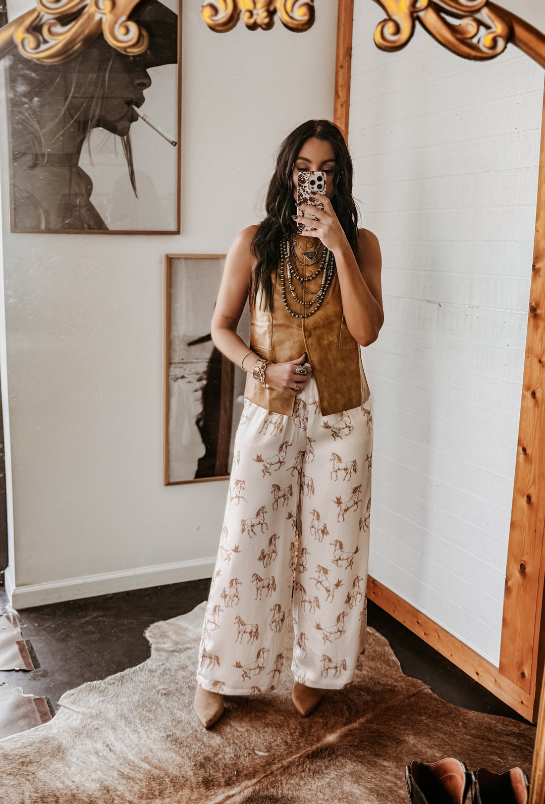 Western Horse Satin Pants