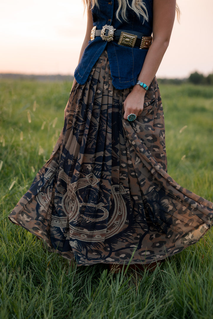 Leopard &amp; Horseshoe Maxi Skirt