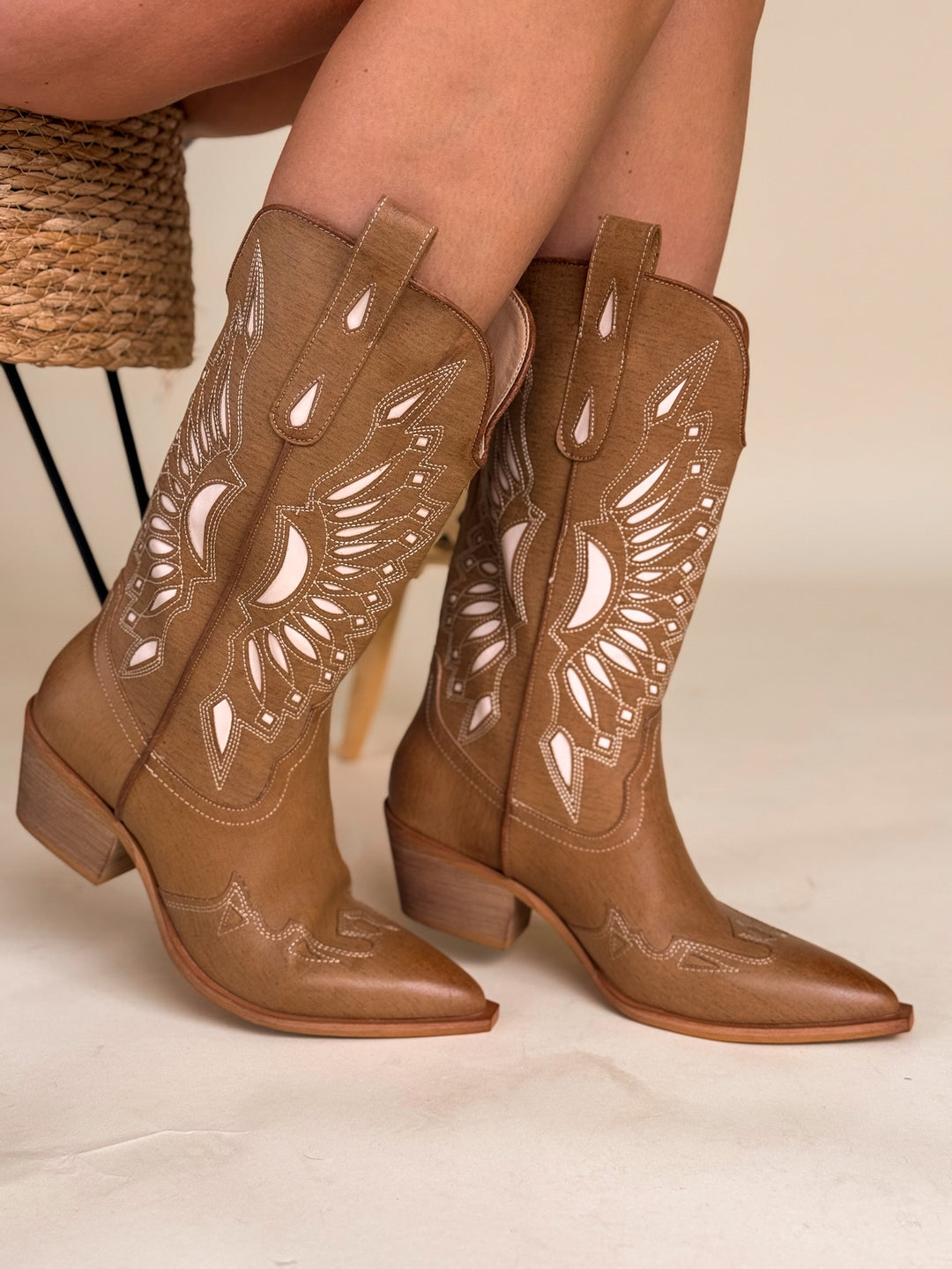 Western Sun Cutout Boots (Tan)