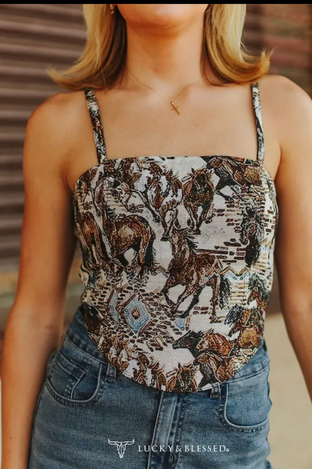 Horse Jacquard Western Corset Top