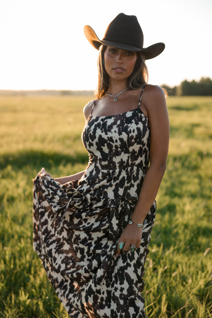 Cow Print Drop Waist Midi Dress PRE ORDER 8/31