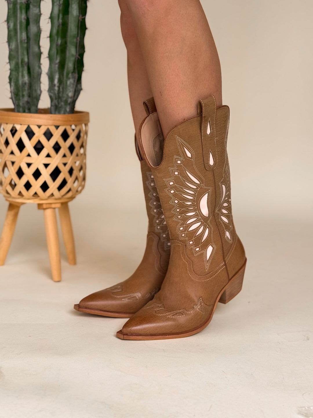 Western Sun Cutout Boots (Tan)