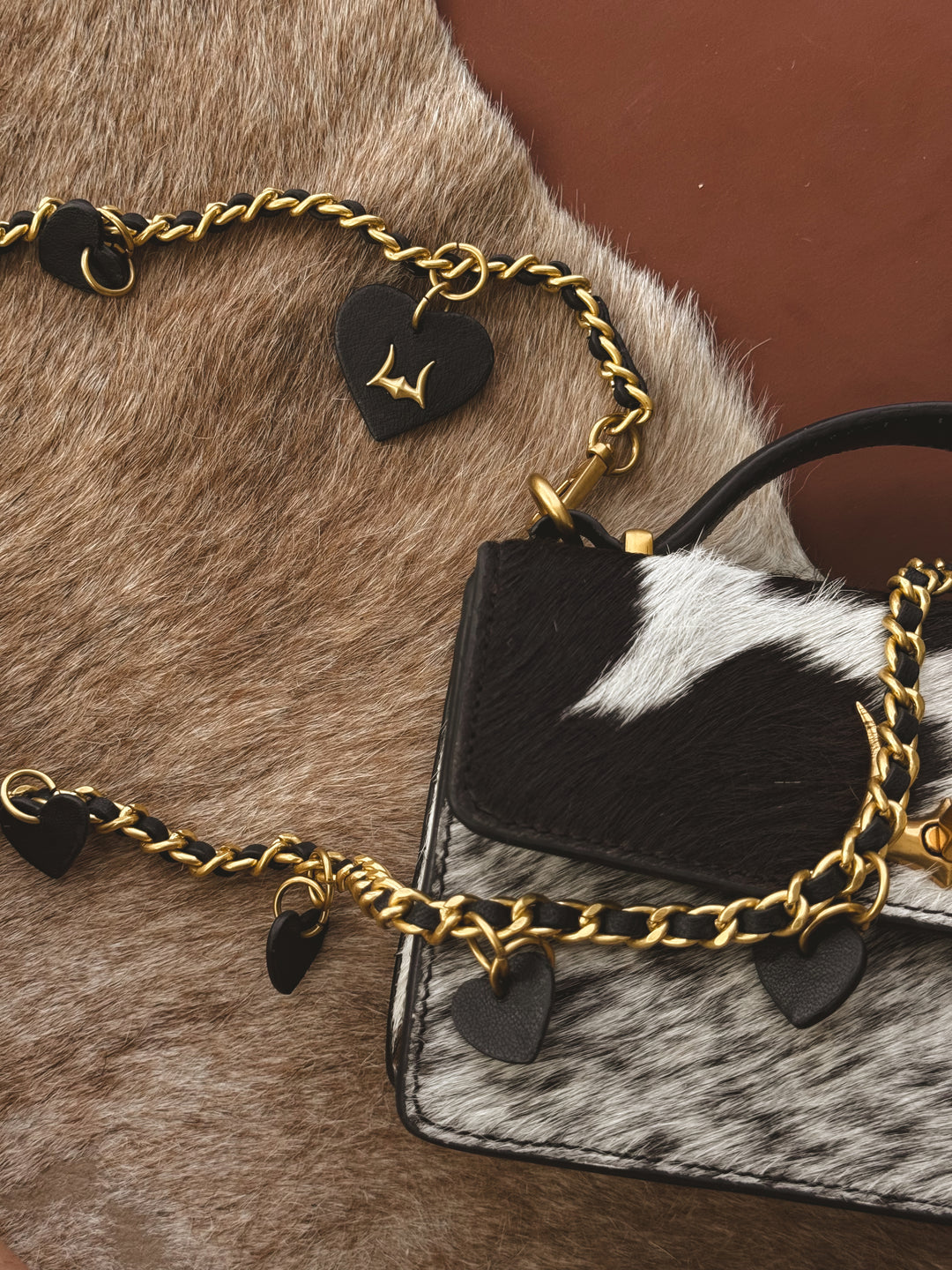 Black Leather Heart Charm Chain – 2-in-1 Crossbody Strap