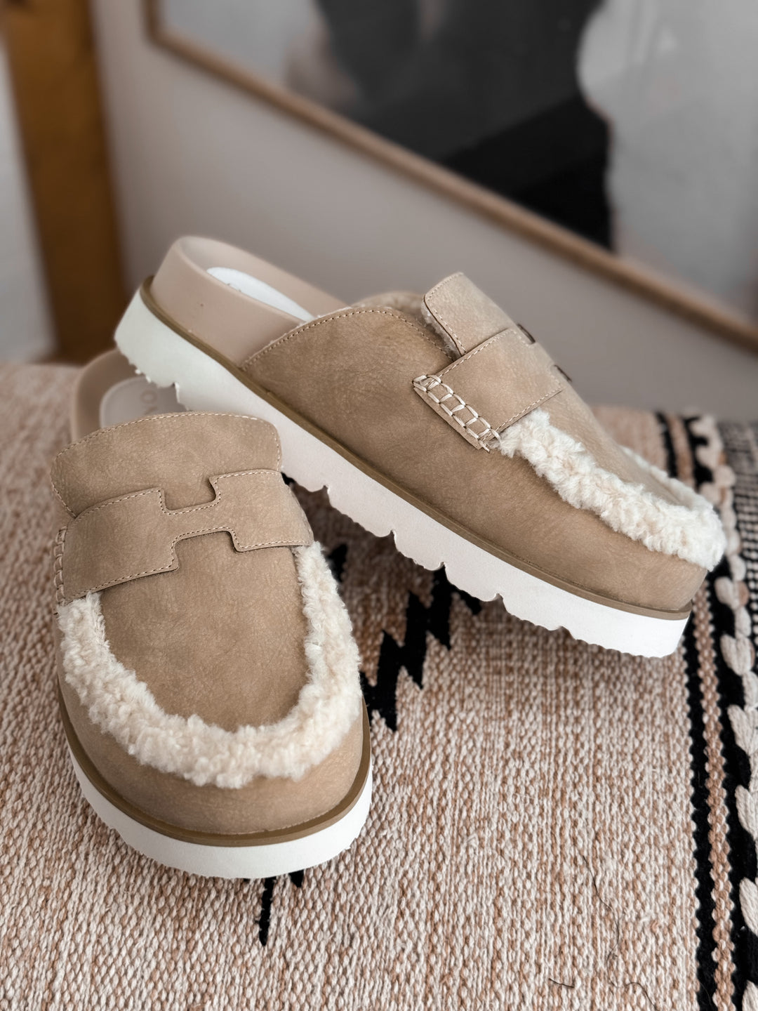 Avalon Khaki Shearling Mule Slip-On
