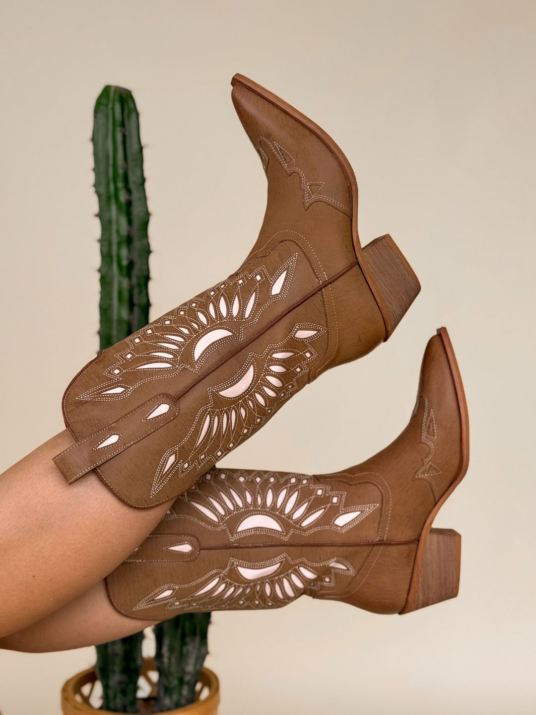 Western Sun Cutout Boots (Tan)
